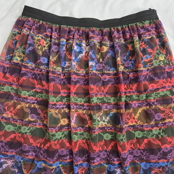 Double Zero Lace Skirt Medium Sheer Rainbow Lined Pull-on Boho Whimsigoth A-Line - Picture 2 of 9
